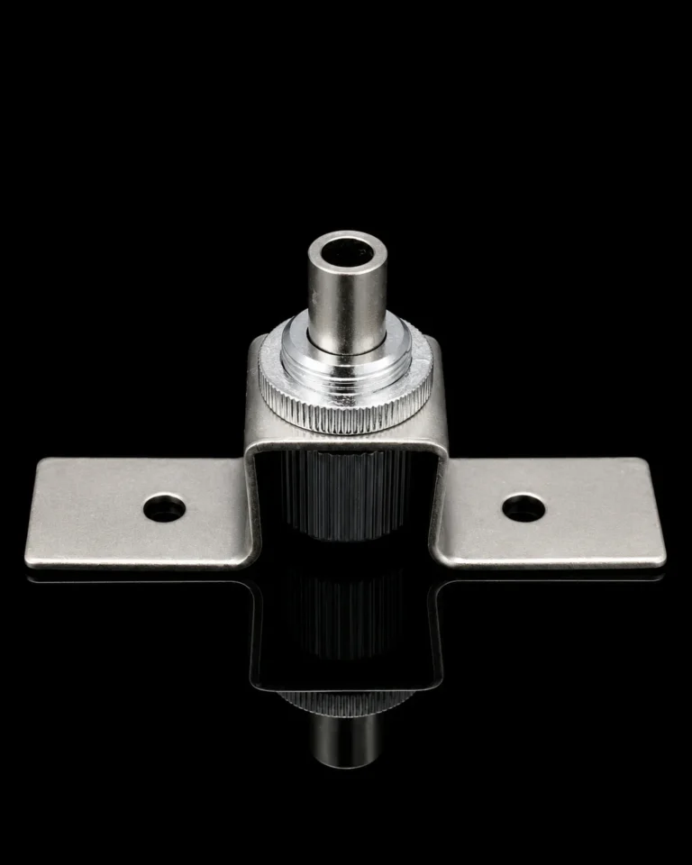 Metal fixing base with mounting holes and threaded rod connection