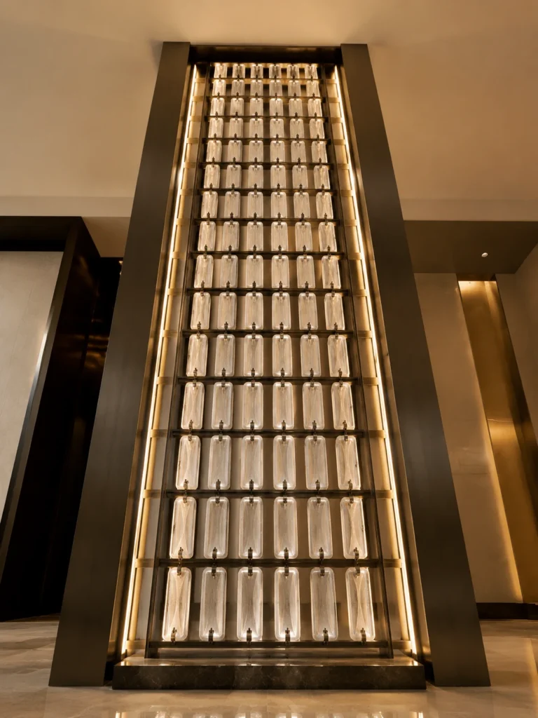 Rectangular Crystal Hanging Panels used in a custom interior crystal screen application